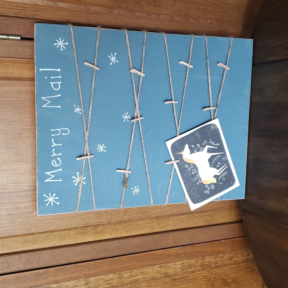 Merry Mail Wood Holiday Card Display Holder